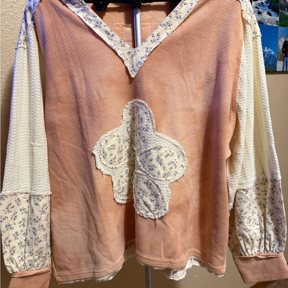 POL Peach and Cream Patchwork Hoodie - Picture 3 of 9